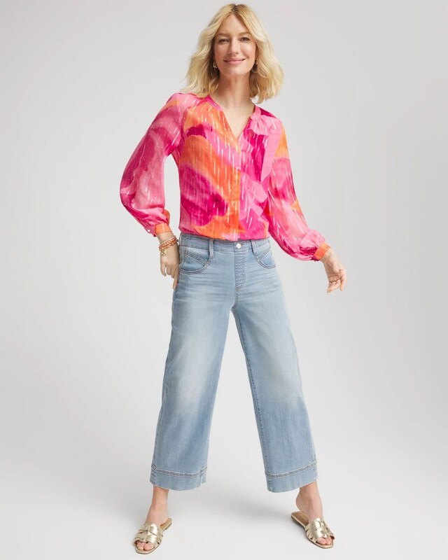 Watercolor Classic Fit Chiffon Blouse - image 2